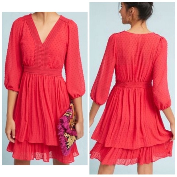 Anthropologie Dresses & Skirts - Anthropologie Meadow Rue Minetta Tiered Dress Swiss Dot Gathered Sleeves Plus 14